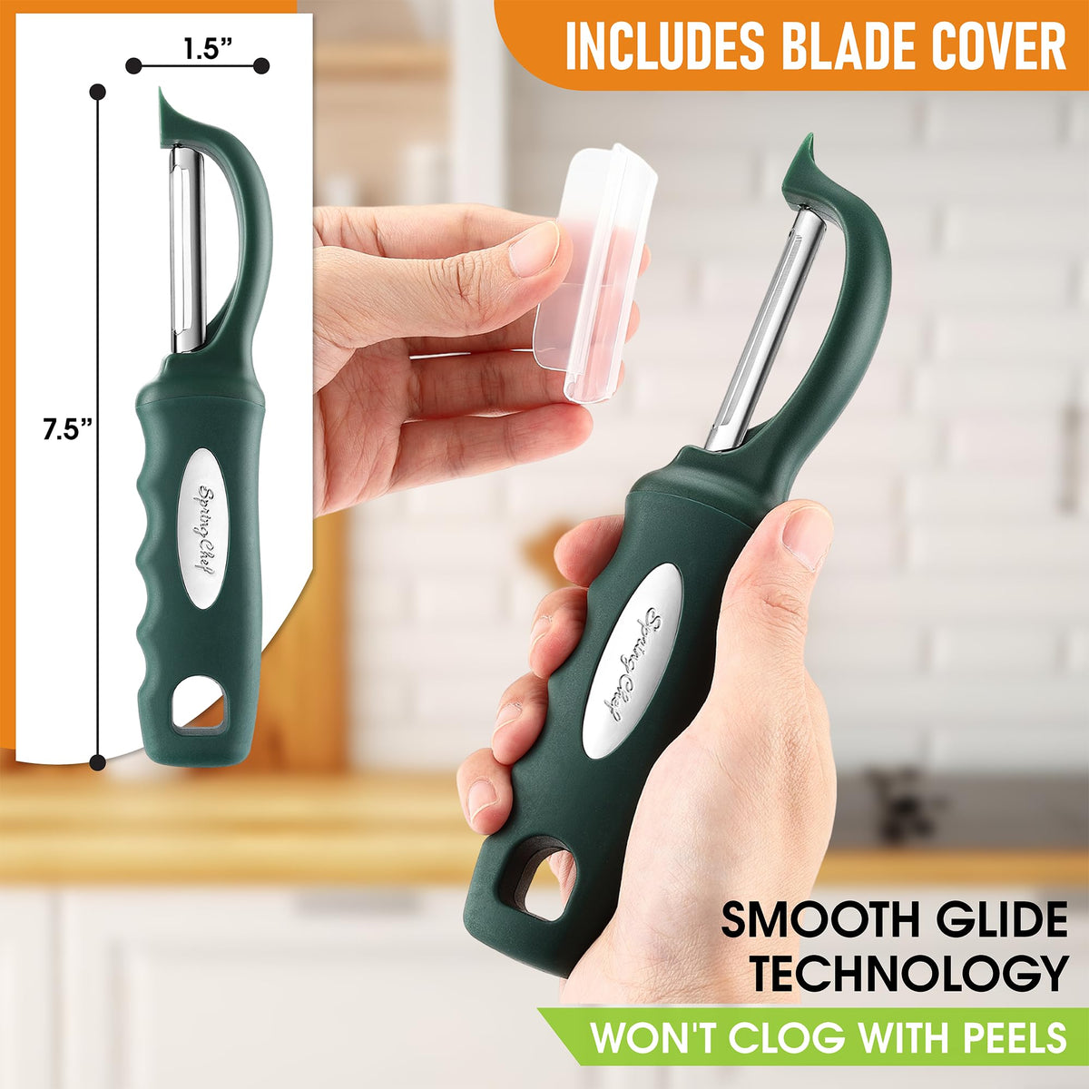 Spring Chef peeler built-in blemish remover for quick surface prep