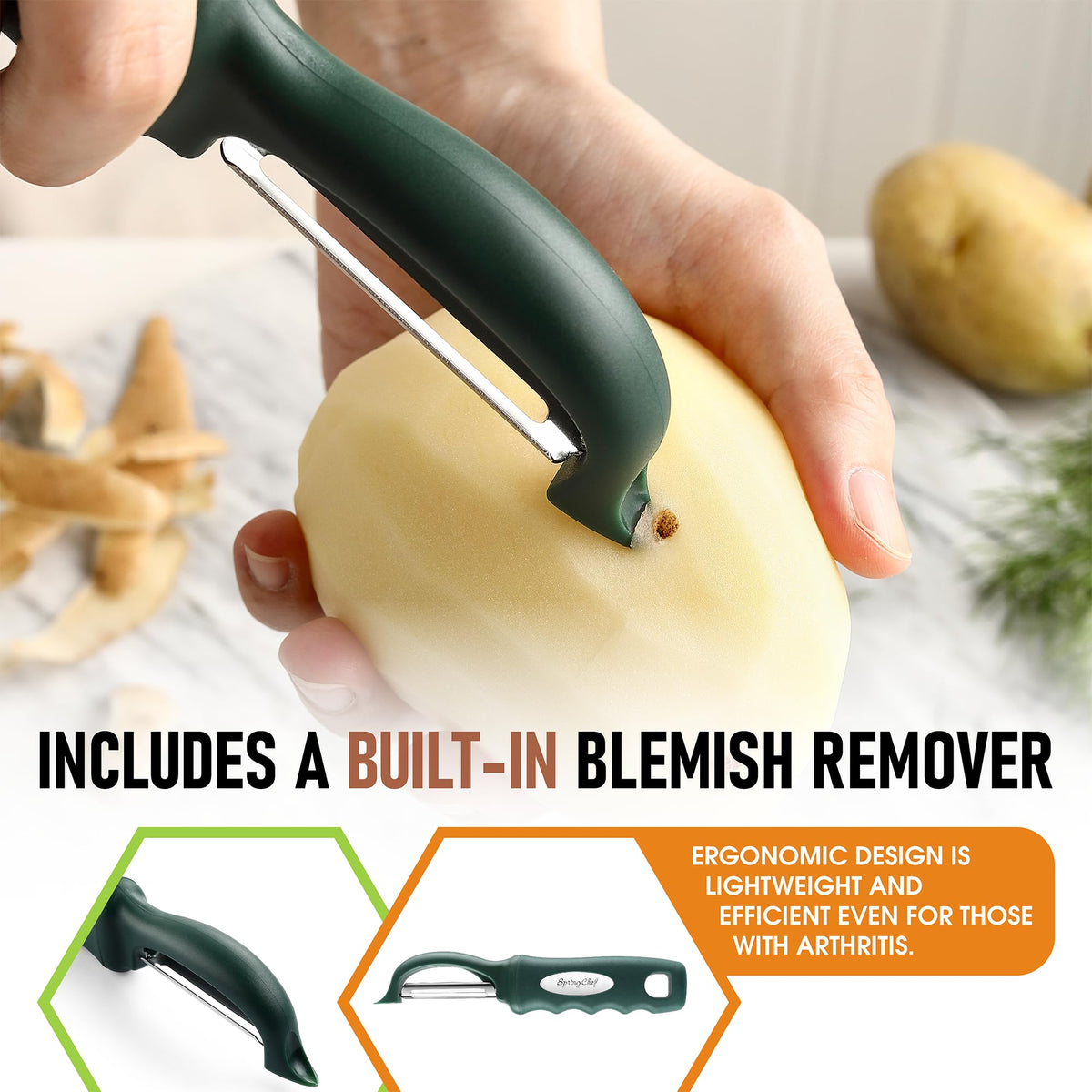Spring Chef peeler is dishwasher safe for easy cleanup