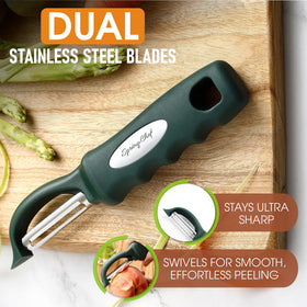 Spring Chef swivel blades in action smoothly peeling fruits and vegetables