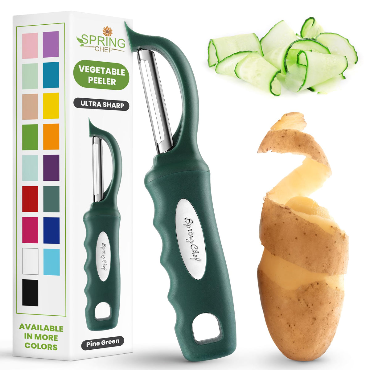 Spring Chef professional swivel peeler with narrow blade for precise peeling