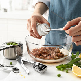 Spring Chef rectangular spoons fit into spice jars for accurate dry measures.
