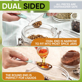 Spring Chef seven spoons in precise sizes from 1/8 tsp to 1 Tbsp.