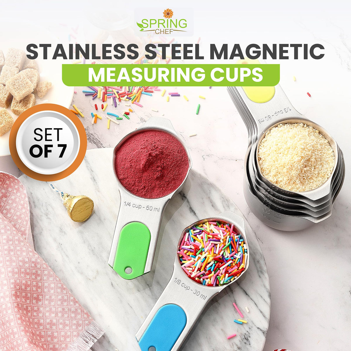 Spring Chef stainless measuring cups dishwasher safe for quick cleanup