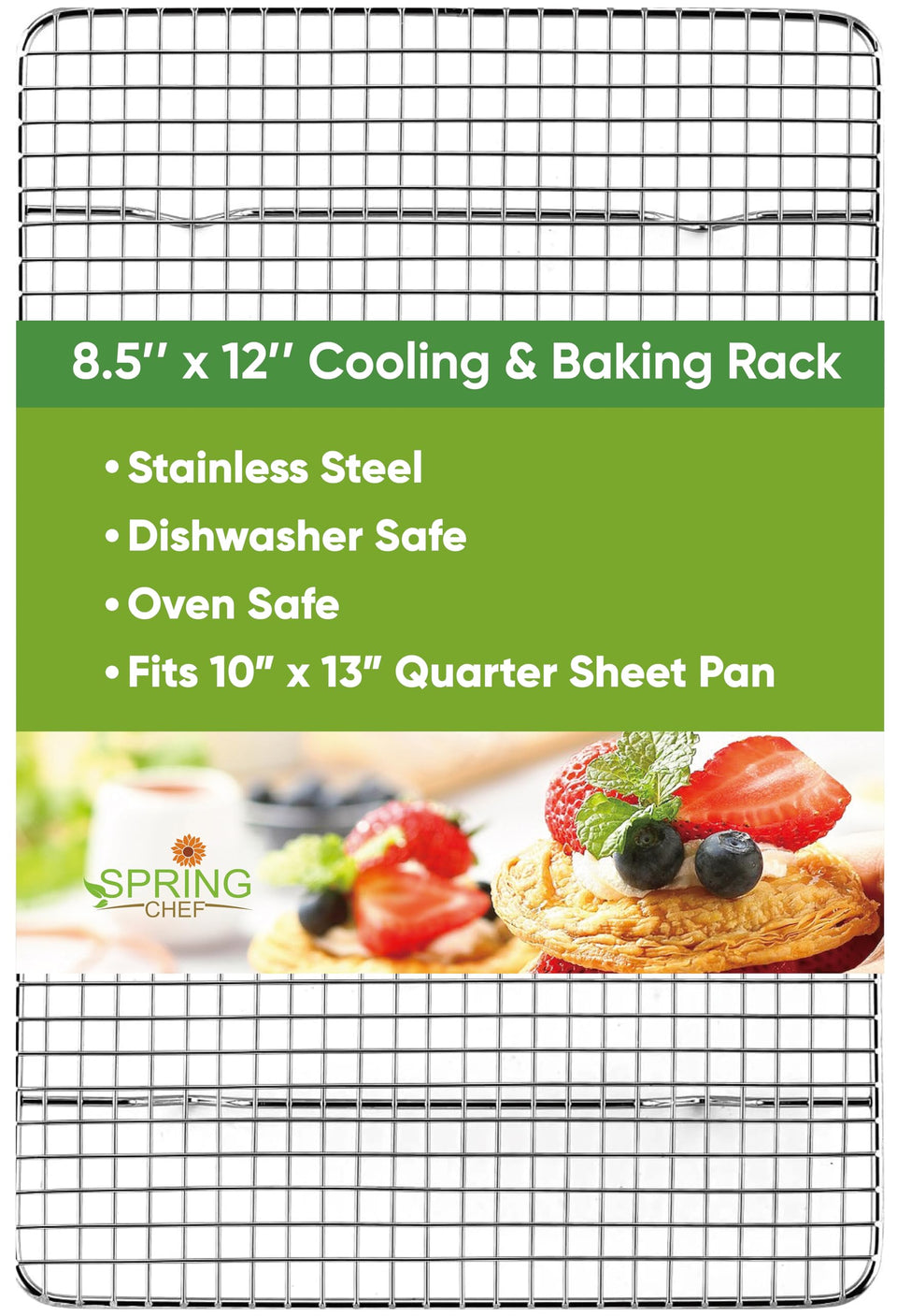Spring Chef stainless steel cooling rack top view with even air flow for crisp results.