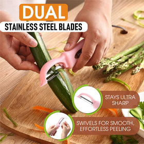 Spring Chef swivel blade close-up showcases ultra sharp stainless steel blades.