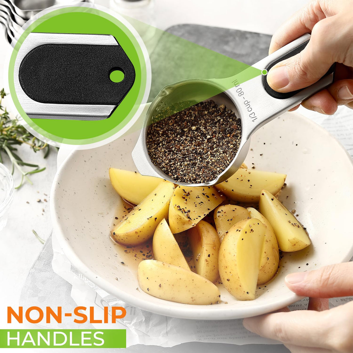 Spring Chef cups display US and metric markings that stay legible.