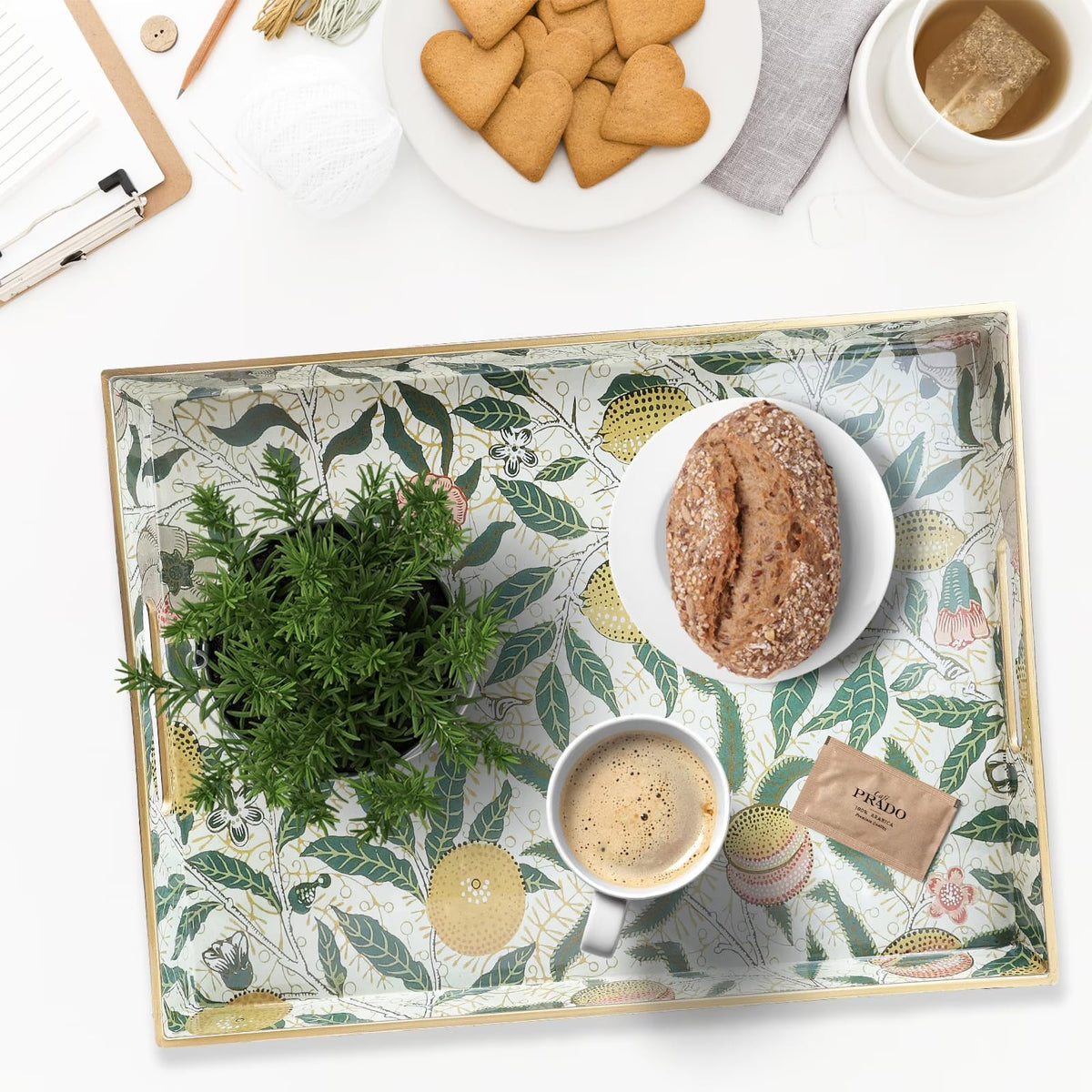 Spsyrine plastic decorative tray shows a sturdy rectangle for snacks and décor.
