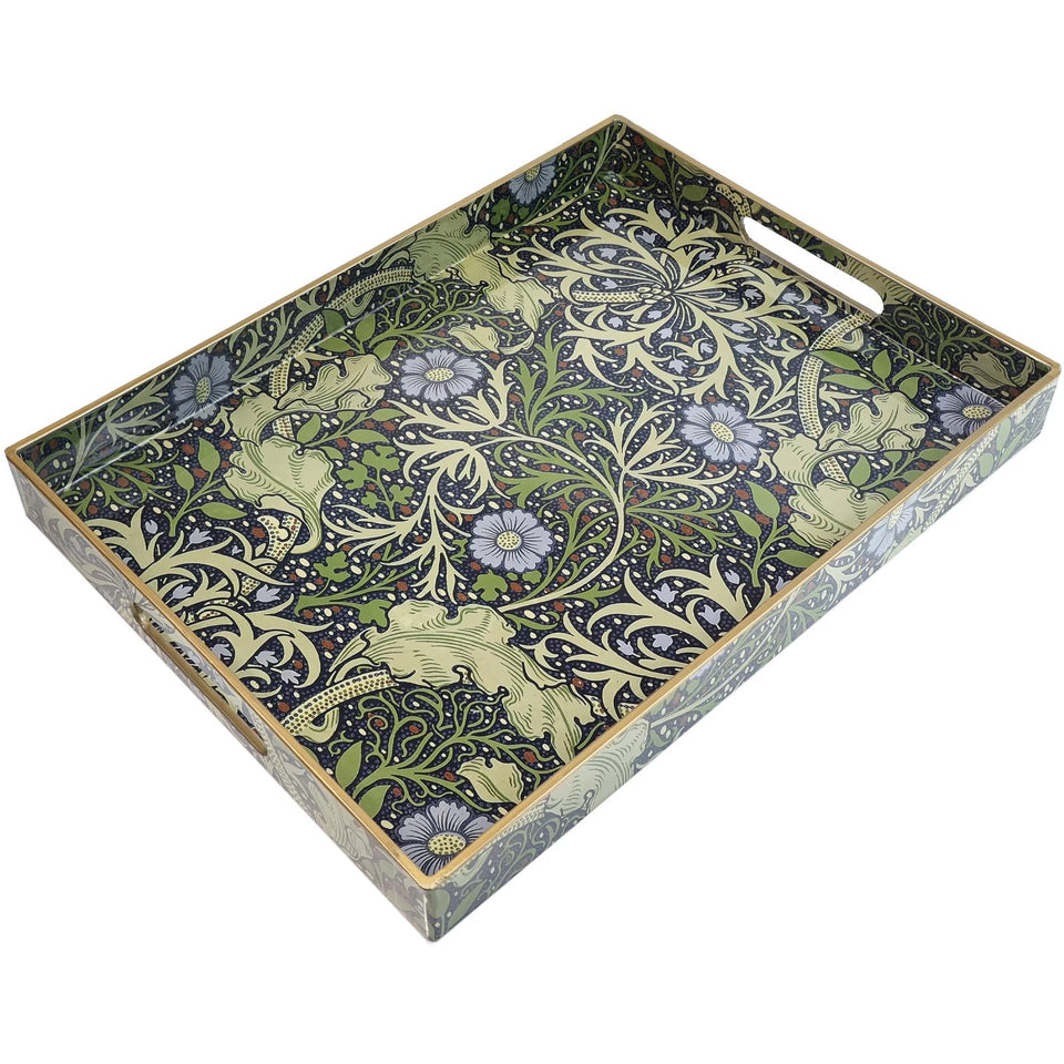 Spsyrine serving tray with handles for easy transport of drinks.