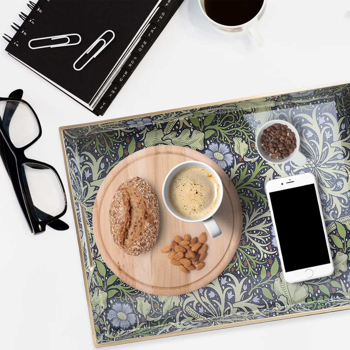 Spsyrine tray used for kitchen and dining tasks, organizing meals and snacks.