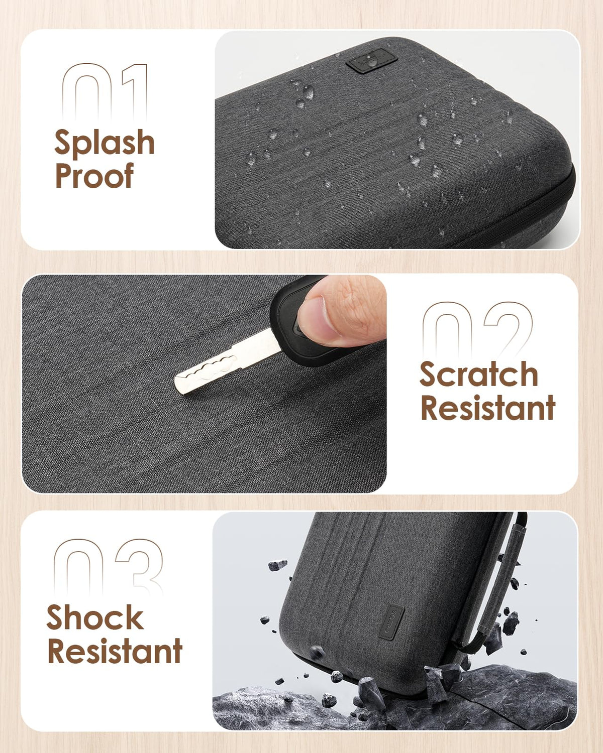 SQERO durable EVA shell resists impact during travel
