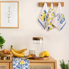 Sratte blue and yellow lemon pattern towel for absorbent dish and glass drying