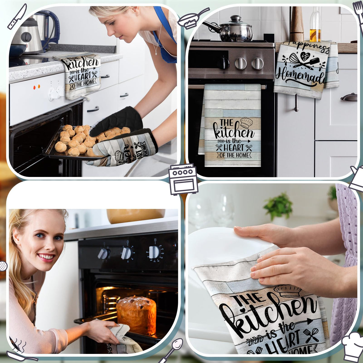 Sratte brown green colorway image highlighting cohesive accessory set for kitchen styling