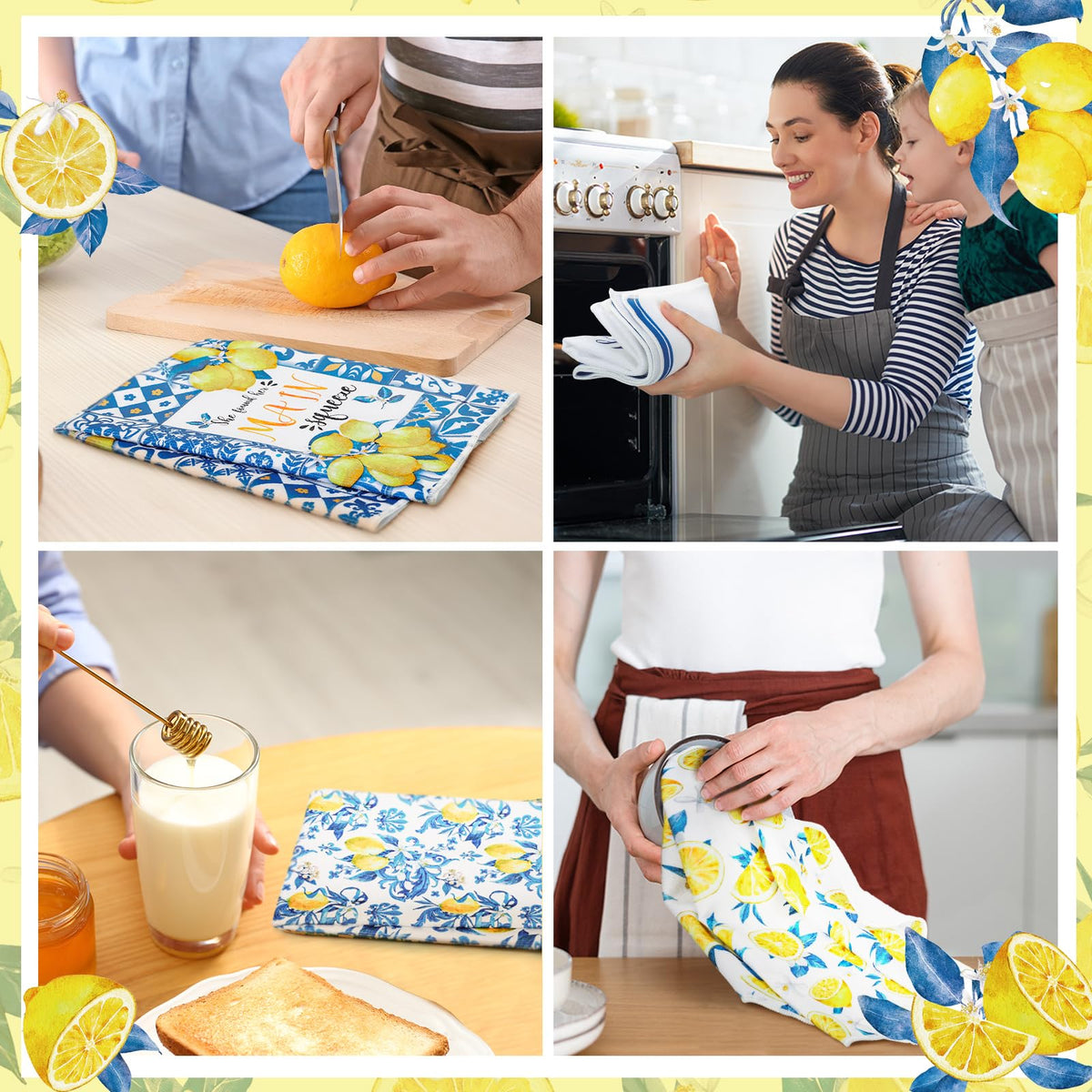 Sratte delicate lemon pattern towels brighten kitchen and bath spaces
