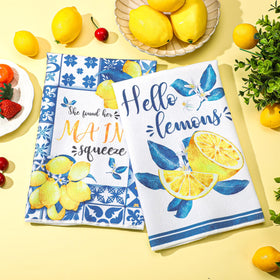 Sratte Italian Capri tiles lemon pattern towel adds Mediterranean charm to counters