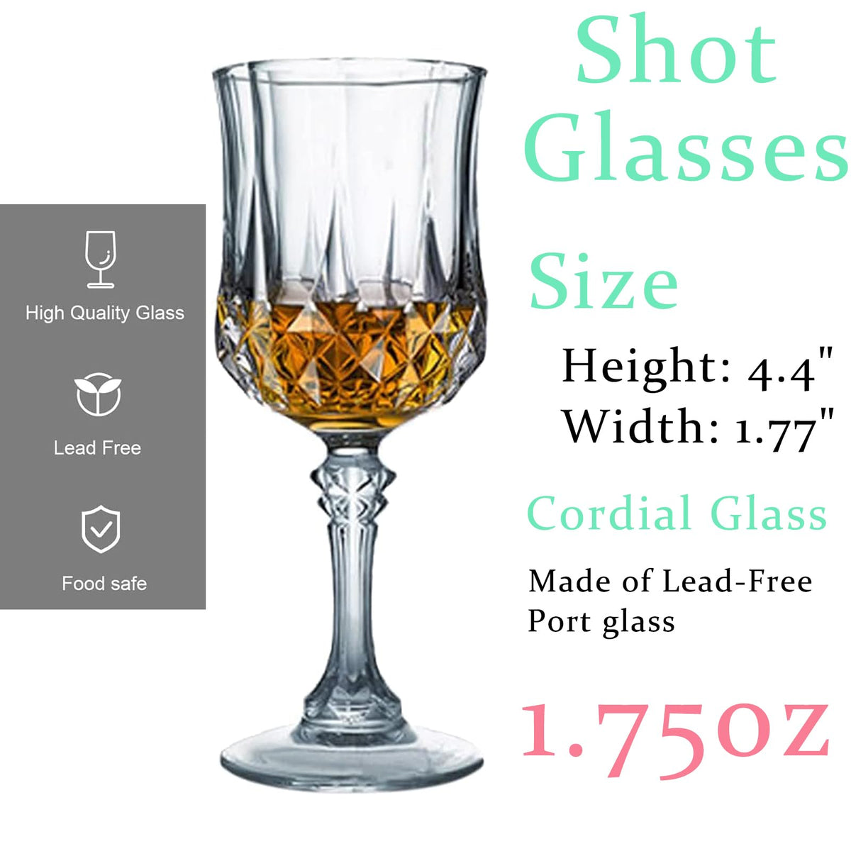 Srgeilzati crystal shot glasses, 1.75 oz for cocktails and after-dinner rituals.