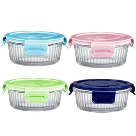S.ROKE TTAN 12oz round glass container with lid keeps leftovers fresh.
