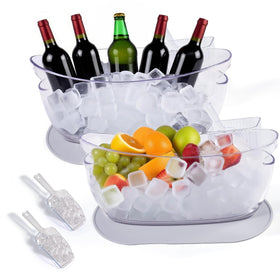 SRRUI ice bucket with condensation pad keeps your table dry while cooling beverages.