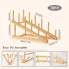SRYESA five-tier wooden rack elevates artwork and photos for easy viewing on a table