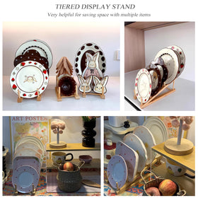 SRYESA two-pack plate stands shown at a craft show with clear visibility of products