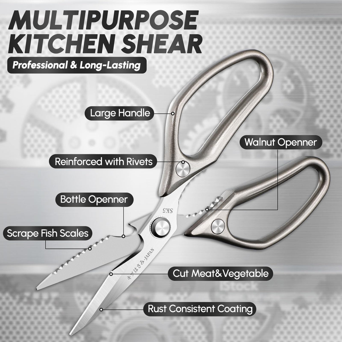 SSGP kitchen shears set dishwasher-safe design for easy cleanup after messy tasks.