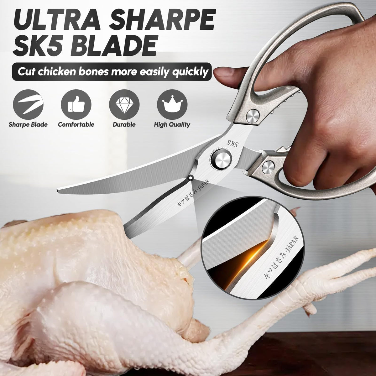 SSGP kitchen shears set ergonomic handle for comfortable, secure grip.