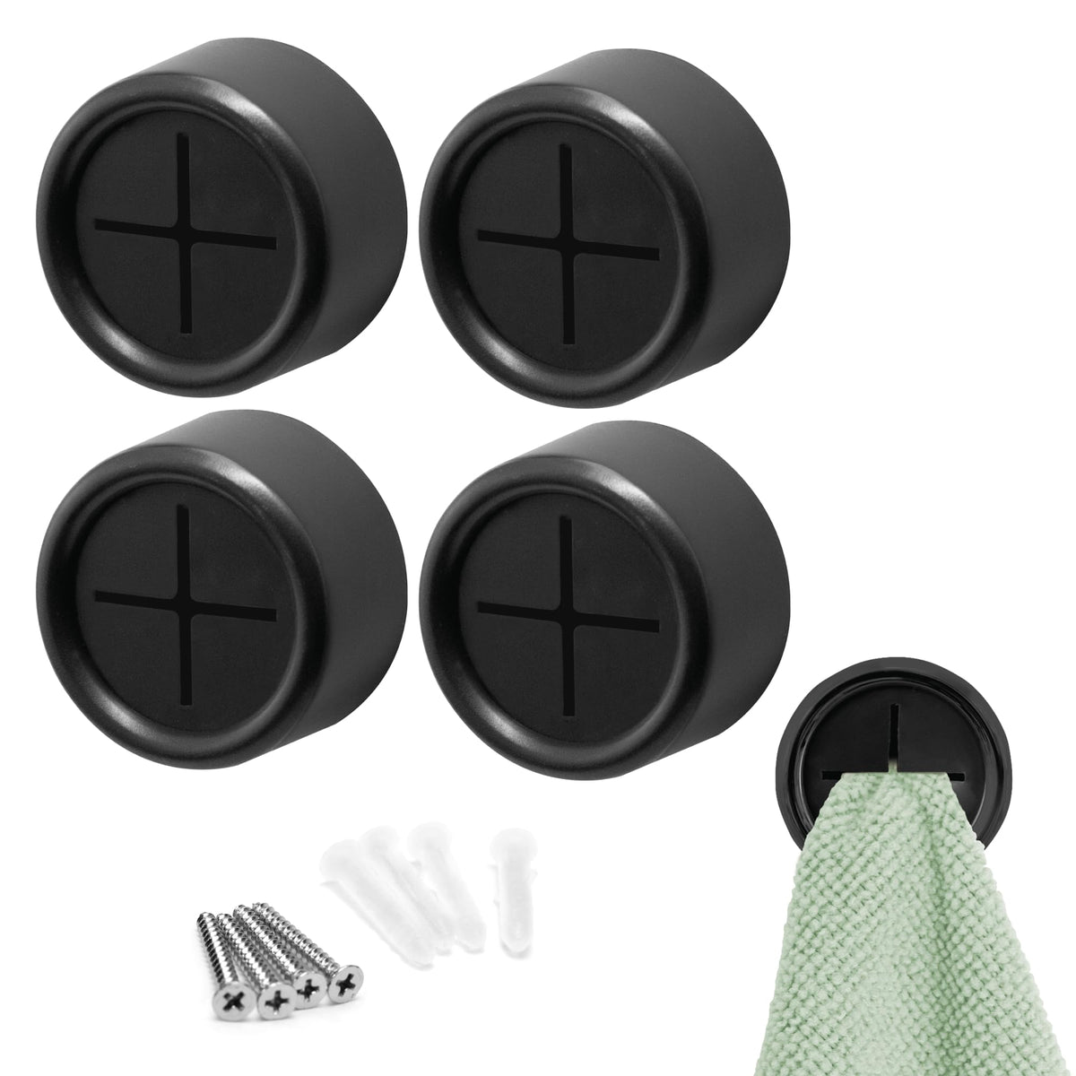 S&T INC round adhesive push towel hook in matte black for kitchen organization
