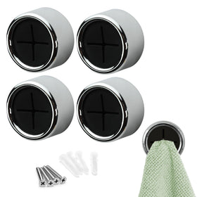 S&T INC round adhesive push towel hooks in black, four-pack for secure towel storage