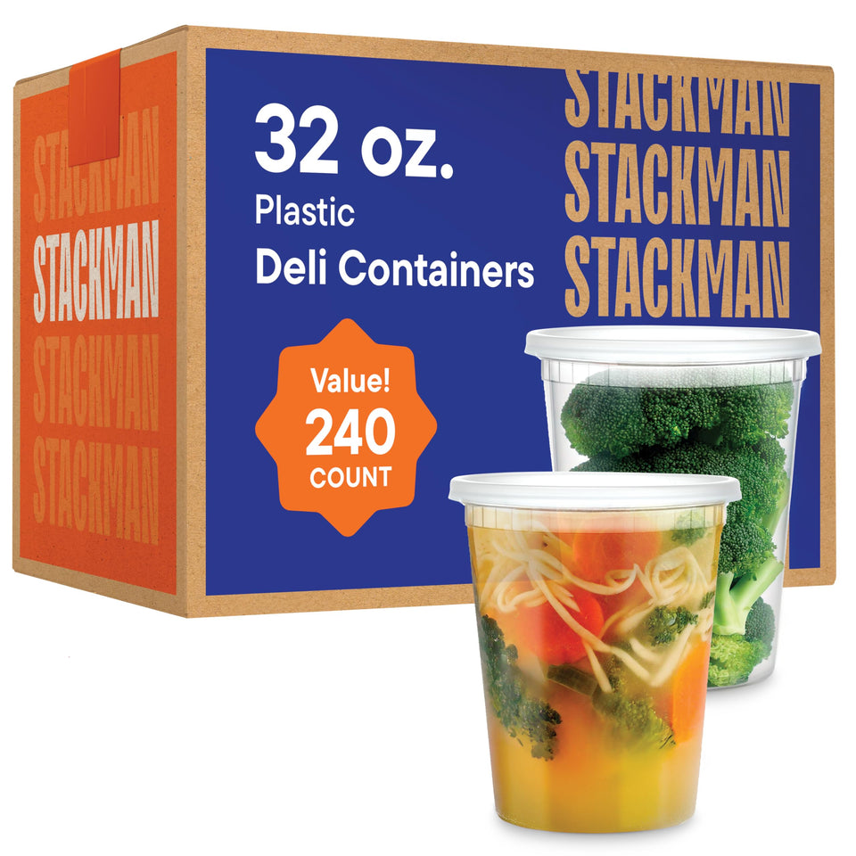 Stack Man 32oz clear container with airtight lid for fridge freshness