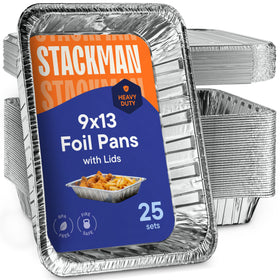 Stack Man 9x13 disposable aluminum pan with lid for easy transport and even heating