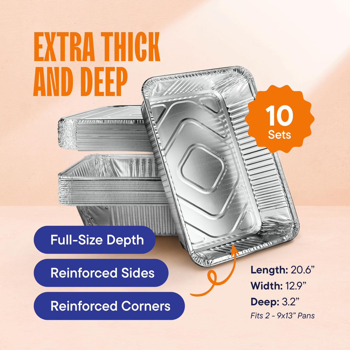 Stack Man heavy-duty aluminum pans, durable for roasting and hot meals.