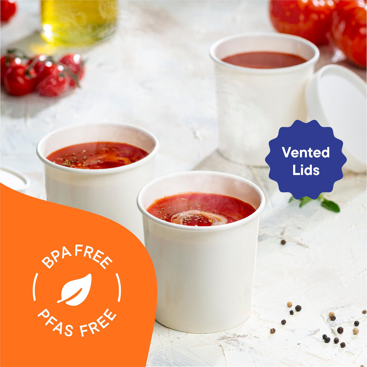 Stack Man white takeout cup ideal for soups, stews, ice cream, and yogurt.