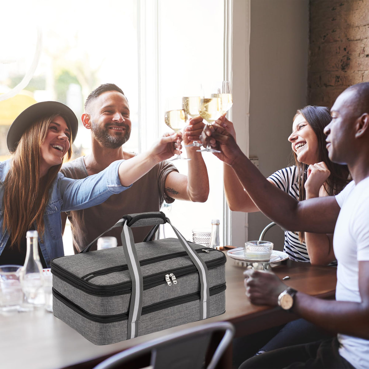 Carrier is water resistant and easy to clean for busy weekends.