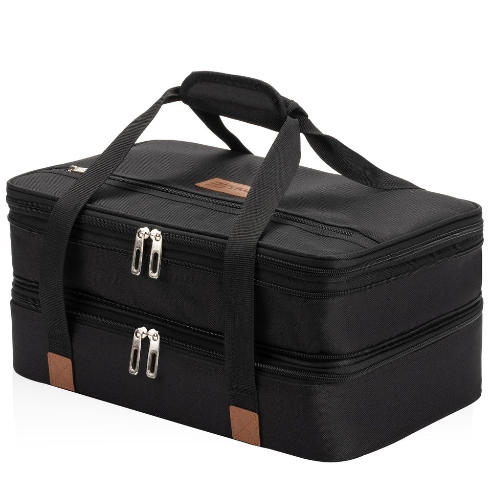 Stack Store Plus More insulated casserole carrier top compartment with expandable storage for large baking dishes