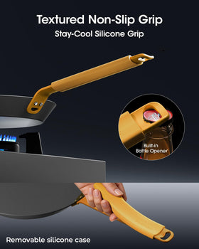 StackBear ergonomic handle with silicone grip for comfortable, safe cooking.