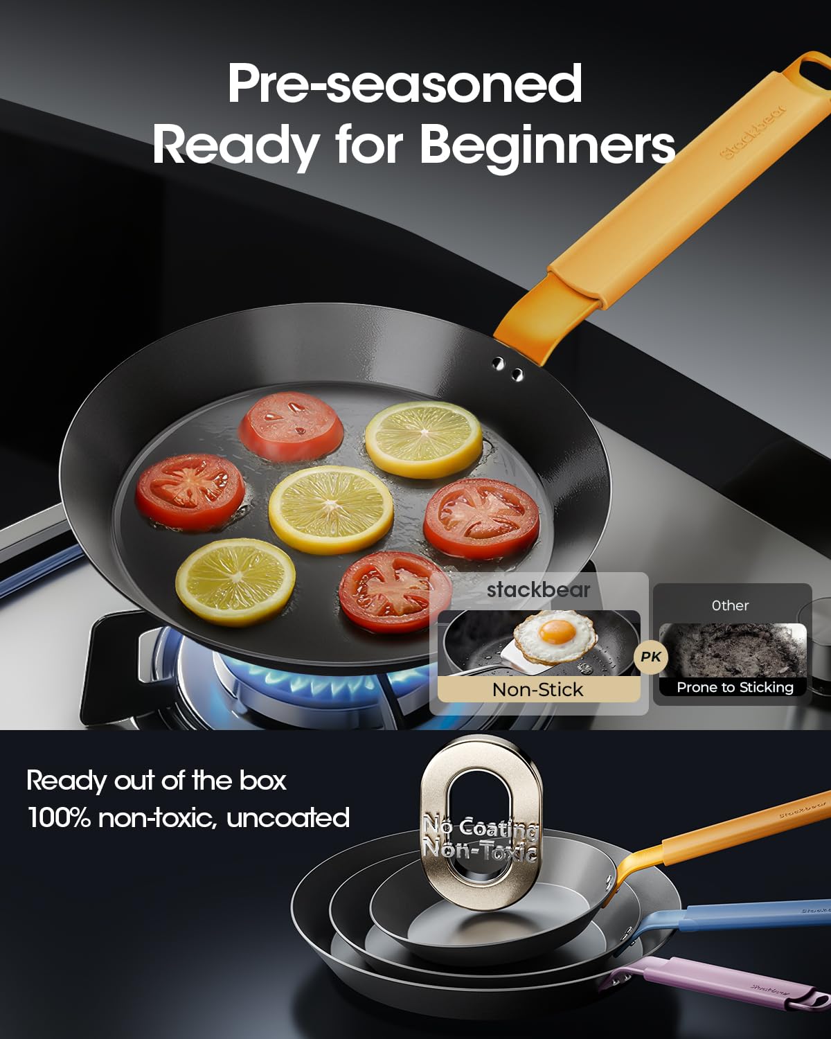 StackBear induction-ready skillet demonstrating versatile stove compatibility.