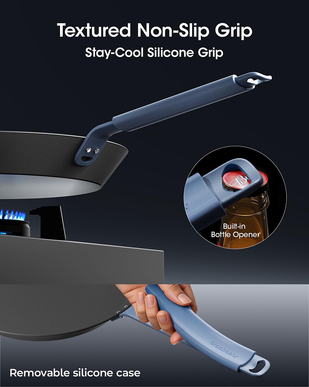 StackBear lightweight skillet offers precise control and easy tossing.