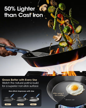 StackBear pan works on stovetops and in ovens for high-heat finishing.