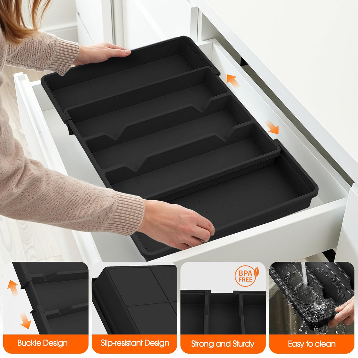 StackHelper open compartments ease cleaning and quick utensil access.