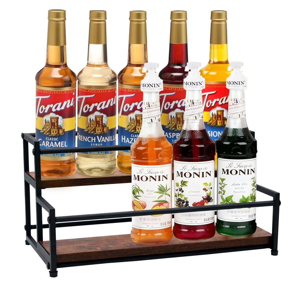 STAEVER 2 tier coffee syrup rack on counter keeps syrups organized and accessible