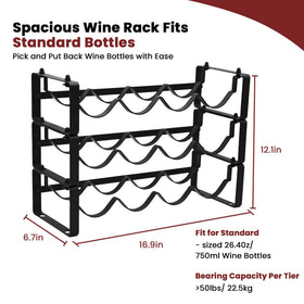 STAEVER 3-tier wine rack side view emphasizes compact, space-saving design.