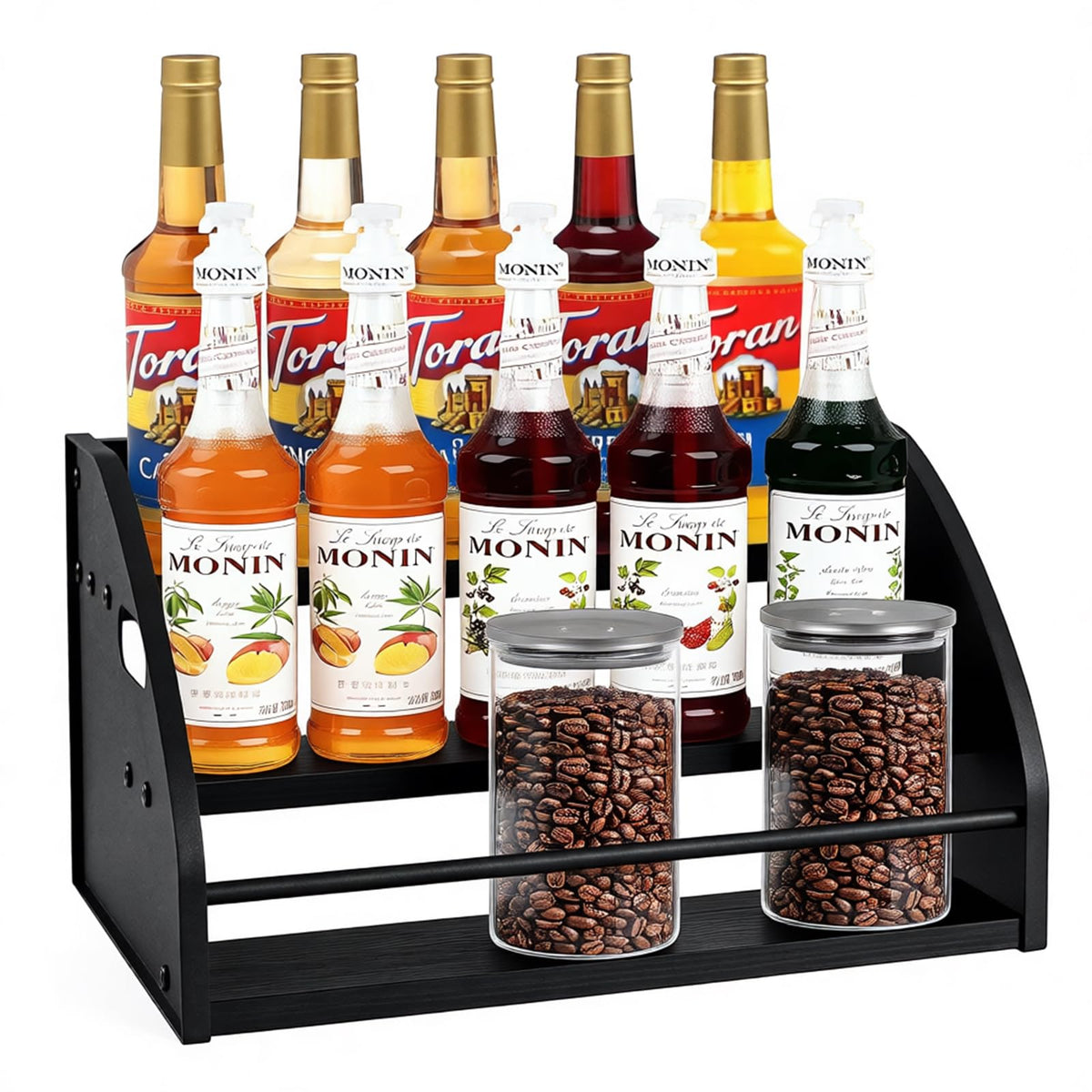 STAEVER coffee syrup rack front view with easy bottle access