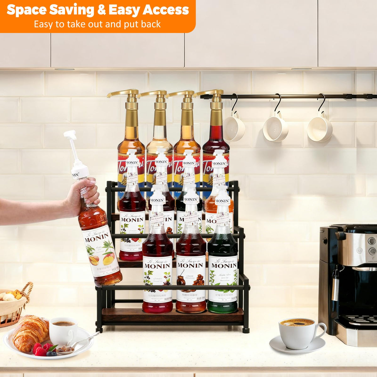 STAEVER metal frame and rustic wood base provide sturdy, stylish kitchen storage.