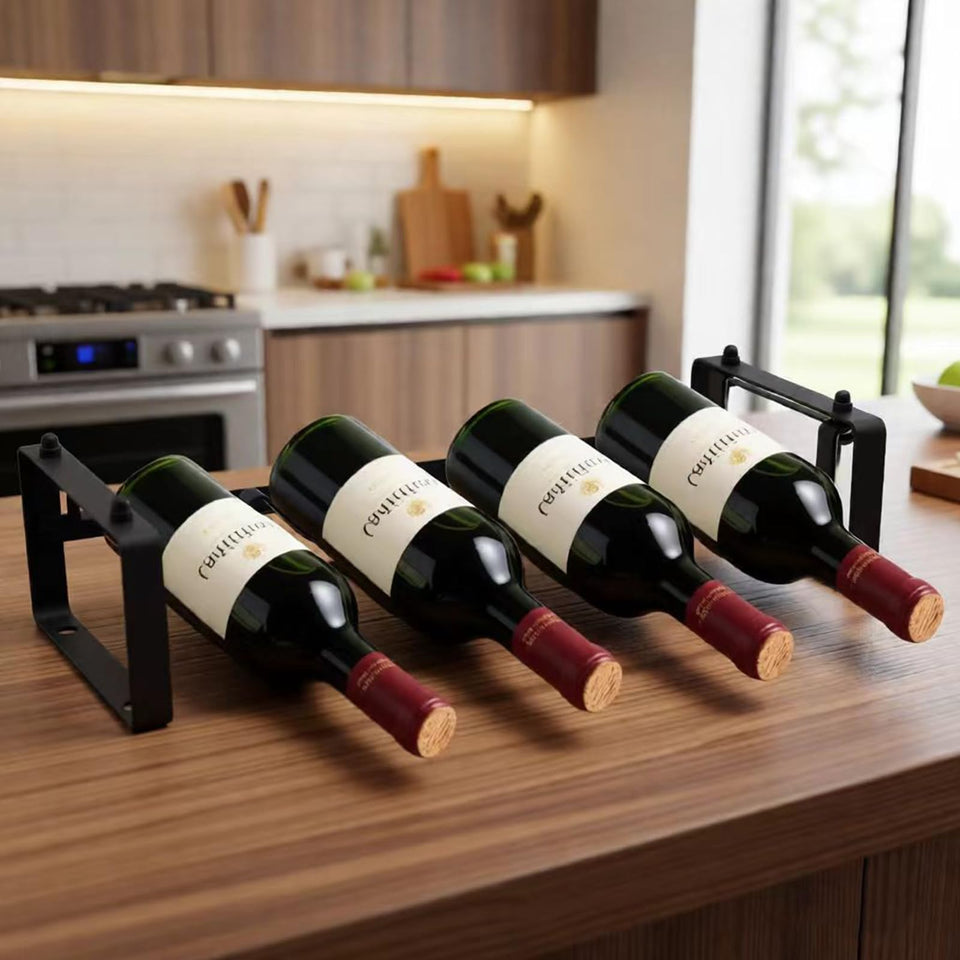 STAEVER stackable 4-bottle wine rack front view on countertop for compact storage