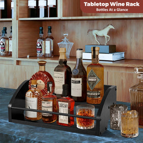 STAeVER wooden syrup rack side-angle showing two-tier countertop organization.
