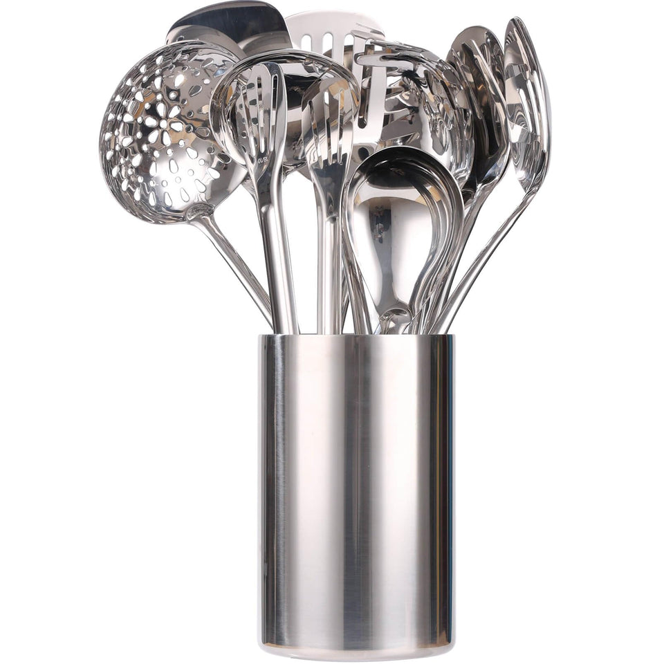 Standcn double-wall utensil holder keeps the countertop organized and hygienic.