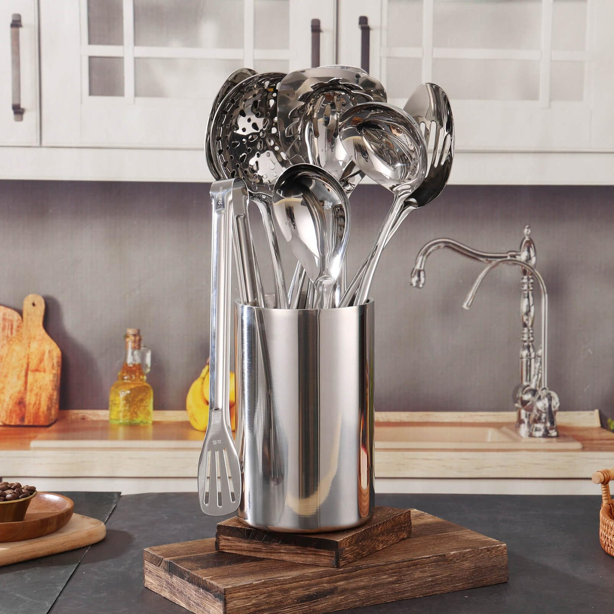 Standcn double wall utensil holder on-countertop setup keeps spatulas and spoons within reach