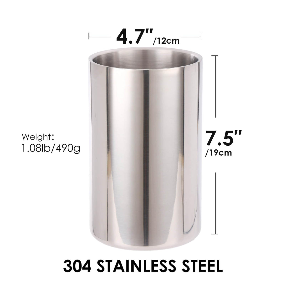 Standcn double wall utensil holder side view highlights tall, stable counter presence for cooking tools