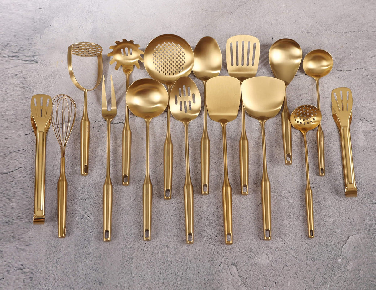 Standcn gold ladle deep bowl for soups and gravies at the table