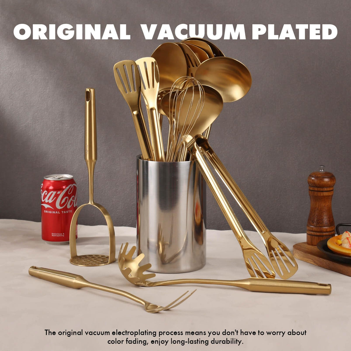 Standcn gold tongs strong grip for flipping and serving with control