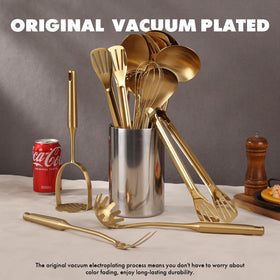 Standcn gold tongs strong grip for flipping and serving with control